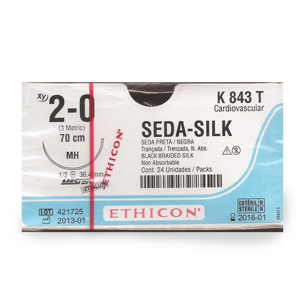SUTURA DE SEDA, TRENZADA, CALIBRE 2/0, AGUJA DE 1/2 CIRUCULO AHUSADA, DE 36.4 MM (MH), HEBRA DE 70 CM