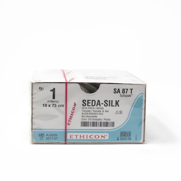 SUTURA DE SEDA, TRENZADA, CALIBRE 1 SIN AGUJA LIGAPAK, HEBRA DE 75 CM