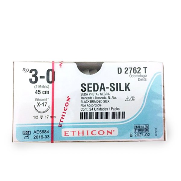 SUTURA DE SEDA, TRENZADA, CALIBRE 3/0, AGUJA DE 1/2 CIRCULO REVERSO CORTANTE, DE 17.0 MM (X-17) HEBRA DE 45 CM
