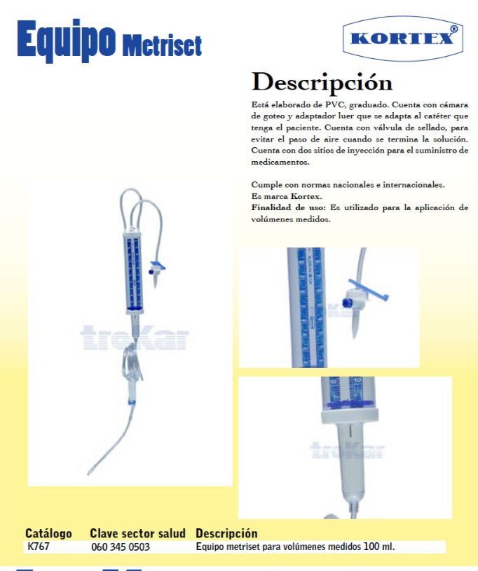 Equipo metriset para volúmenes medidos 100 ml.