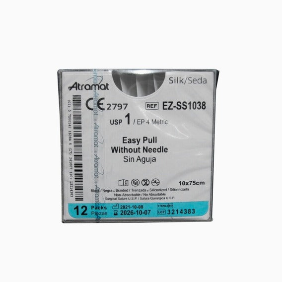 SUTURA ATRAMAT SEDA NEGRA USP 1, 10 X 75CM SIN AGUJA EASY PULL 12 SOBRES
