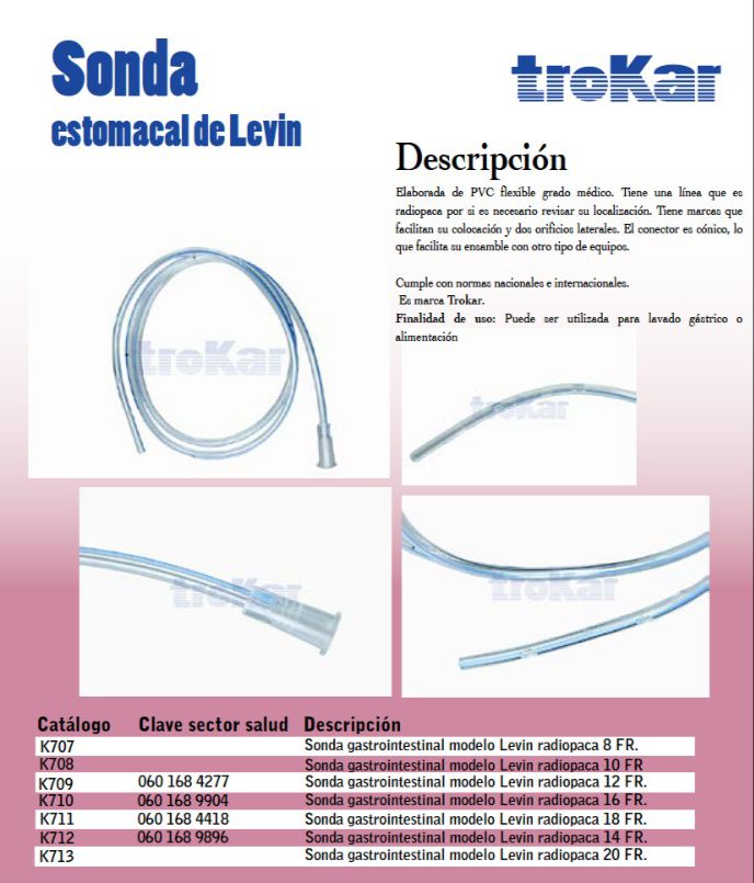 Sonda estomacal de Levin radiopaca.
