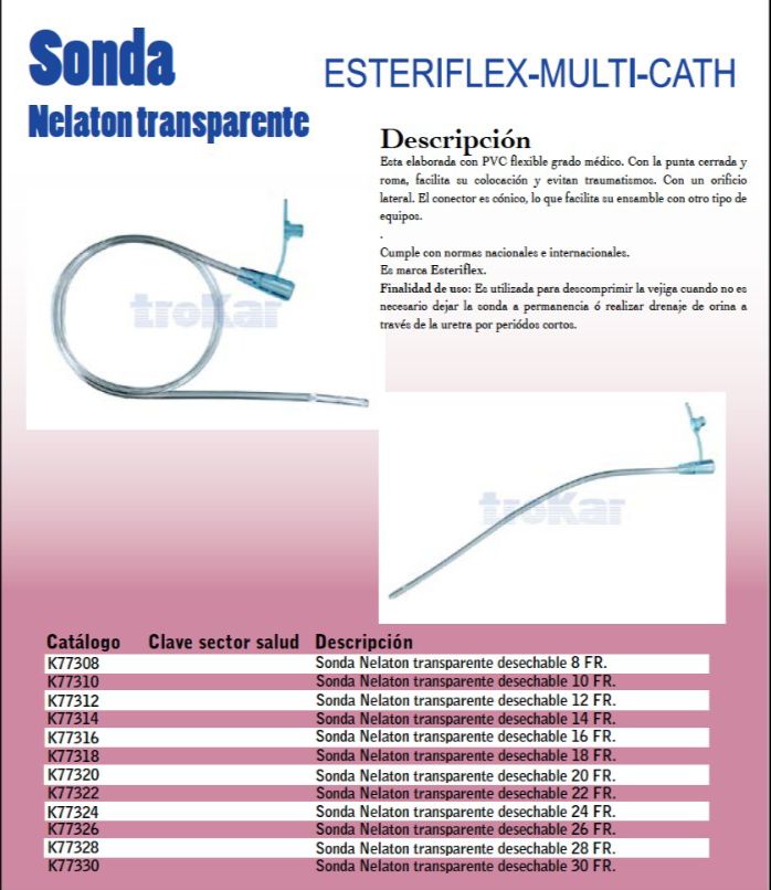 Sonda Nélaton transparente desechable.