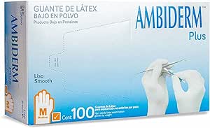 Guantes de látex para exploración no estériles Ambiderm plus liso (amarillo o anaranjado). Caja con 100