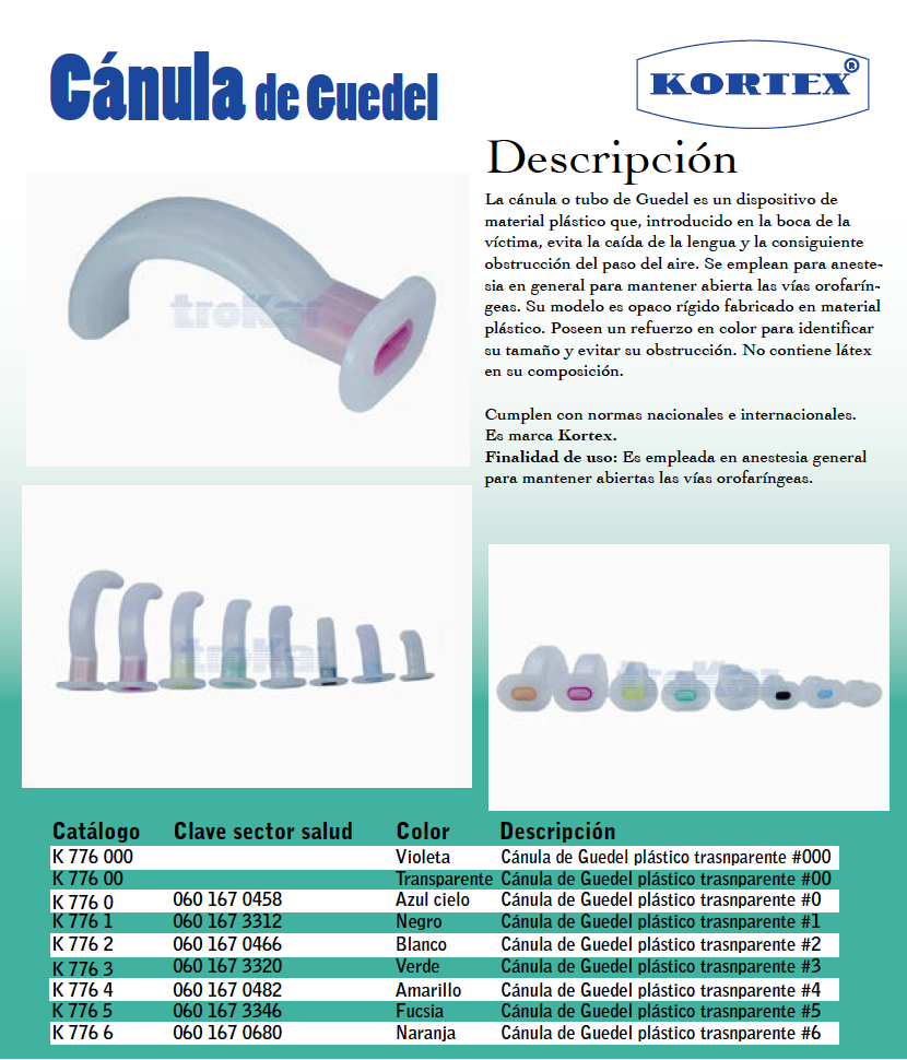Cánula de Guedel plástico transparente.