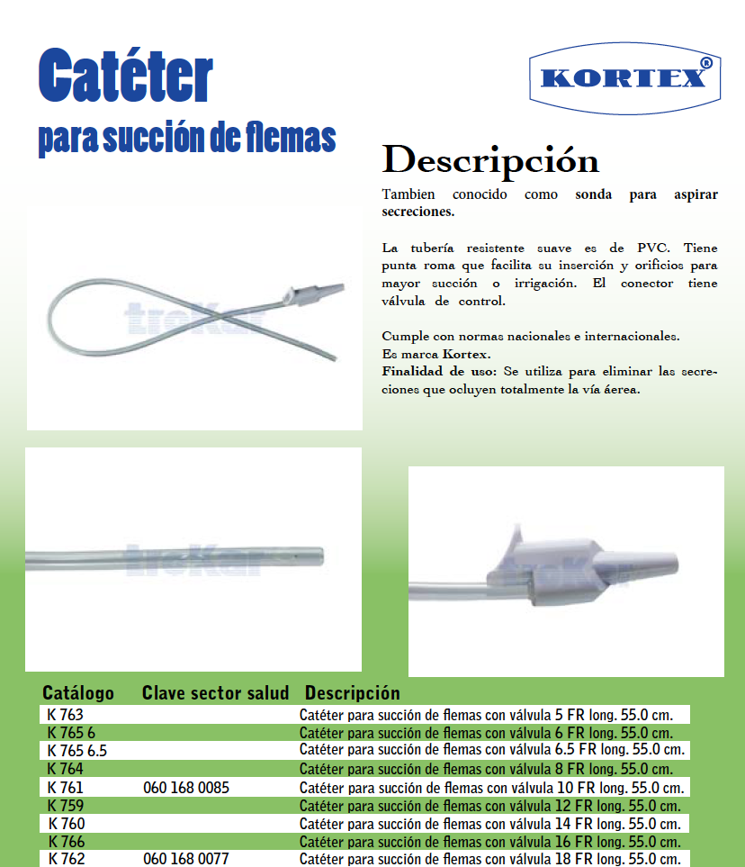 Catéter para succión de flemas de 55 cm con válvula. (Sonda para aspirar secreciones)