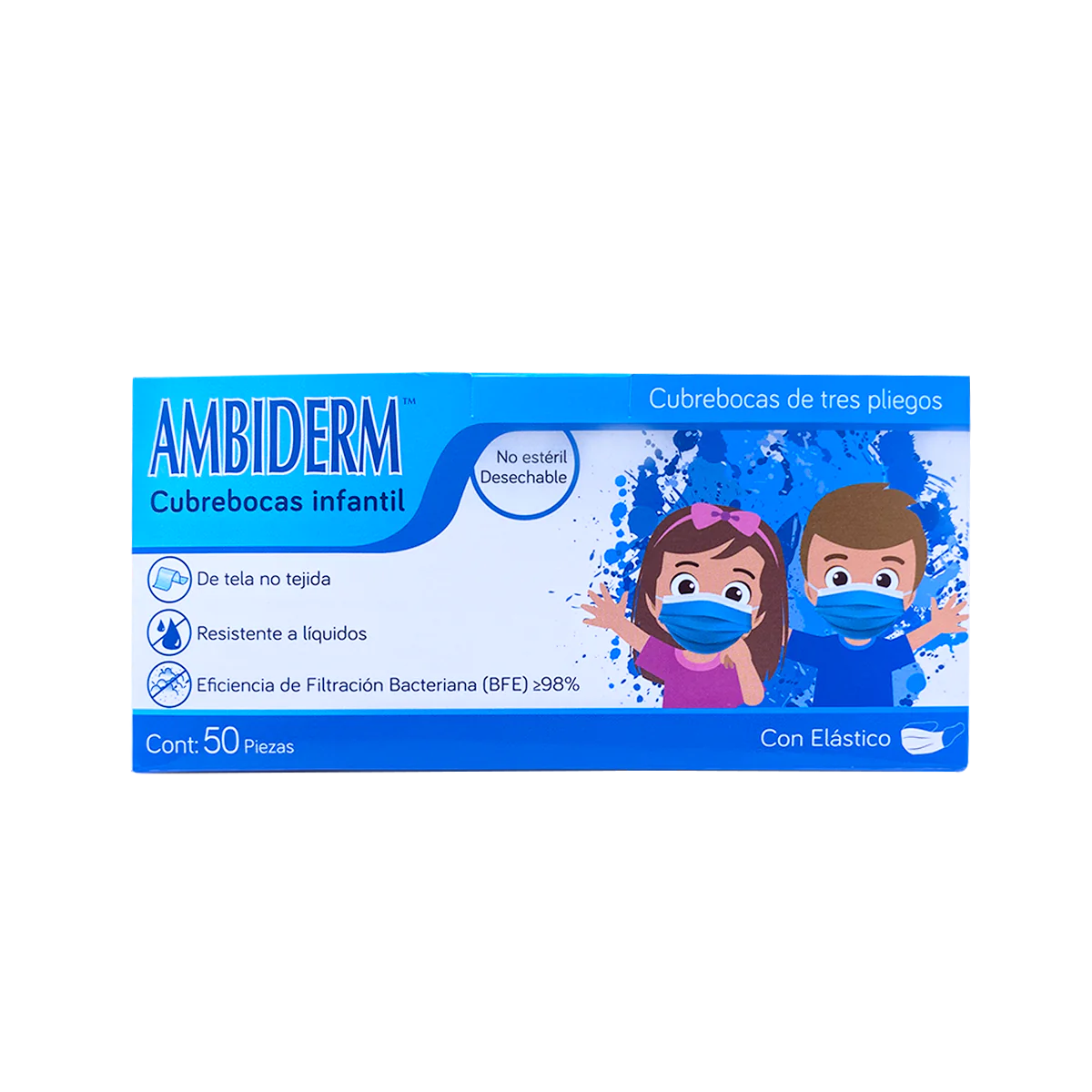 Cubrebocas Infantil de 3 capas plisado termosellado. Caja con 50 piezas varios colores.