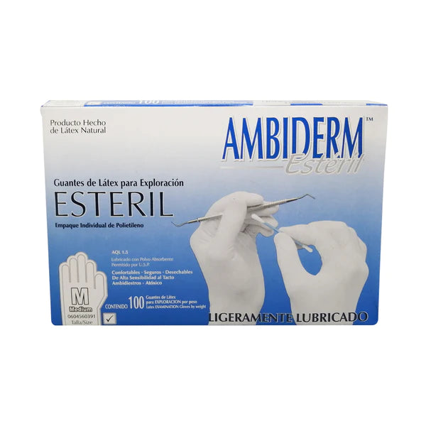 Guante Látex Estéril Ambiderm. Caja con 100 piezas