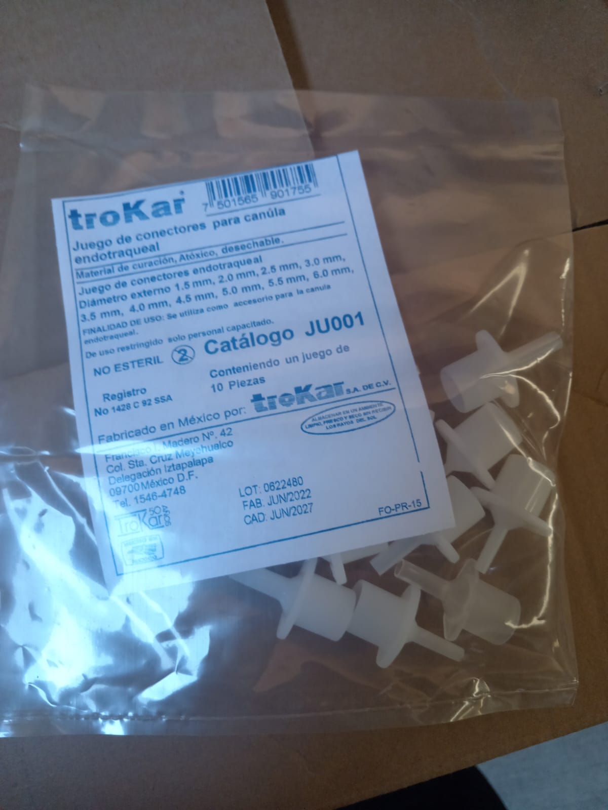 Juego de Conectores para Sonda Endotraqueal (Cánula Endotraqueal) completo 10 piezas