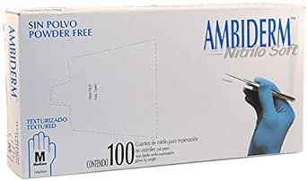 Guantes de nitrilo soft Ambiderm para exploración no estériles caja con 100 piezas varios colores.