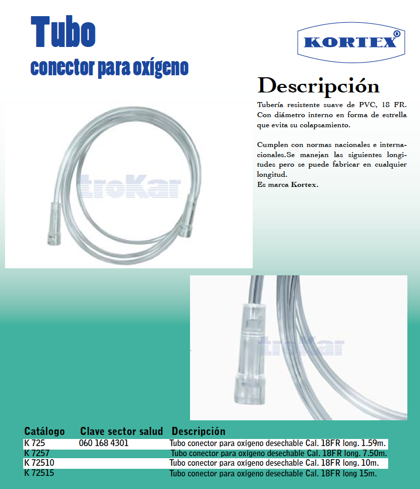 Tubo conector para oxígeno, deschable, longitud 150cm