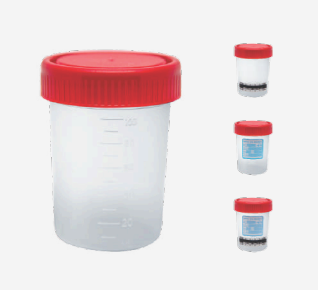 Vaso recolector para muestra 100 ml estéril tapa roja, Paquete con 450 piezas