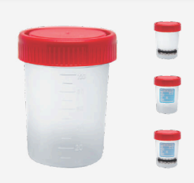 Vaso recolector para muestra 120 ml premium estéril tapa roja, Paquete con 450 piezas