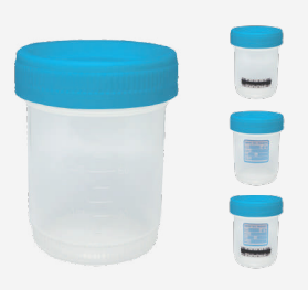 Vaso recolector para muestra 120 ml premium estéril tapa azul, Paquete con 450 piezas