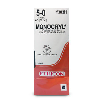 MONOCRYL 5-0 LONG. 70 CM AGUJA RB-1 17 MM 1/2 CIRCULO AHUSADA