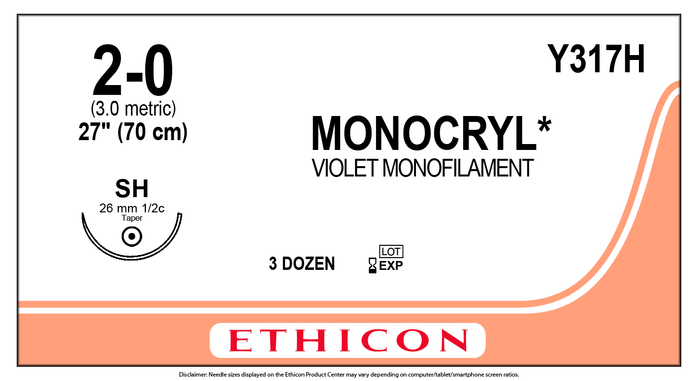 MONOCRYL 2-0 LONG. 70 CM AGUJA SH 26 MM 1/2 CIRCULO AHUSADA