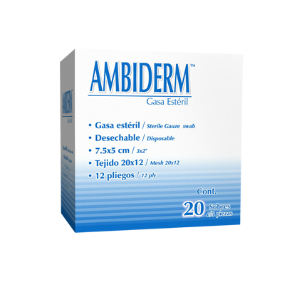 Gasa estéril de algodón 12 pliegos 20 x 12 caja con 20 sobres con 5 piezas cada una. Dos medidas.