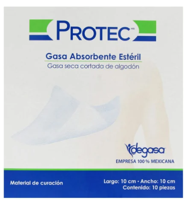 Gasa Absorbente Estéril Protec 10cm x 10cm, 10 pzas.
