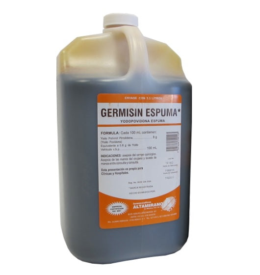 Yodopovidona espuma 3.5 lt (1 galón) Germisin, Dermodine, Isodine u otro.
