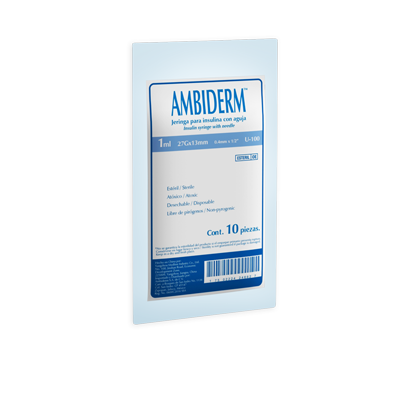 Jeringa para insulina de 1 ml Luer Slip 27G X 13 mm. Caja con 100 piezas