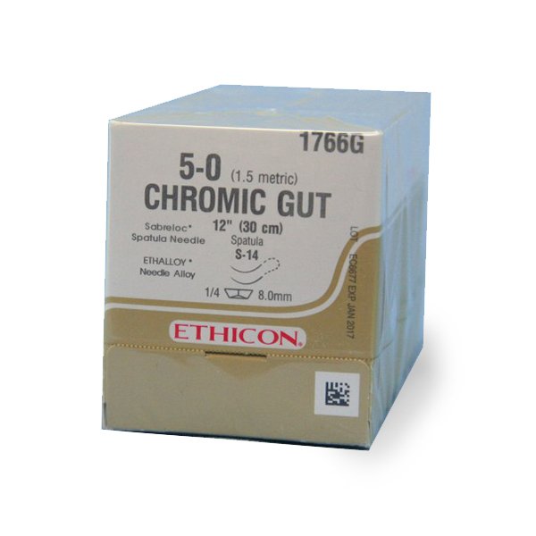 CATGUT CROMICO 5-0 LONG.30CM 8.5MM 1/4CIRCULO ESPATULA OFTALMICA