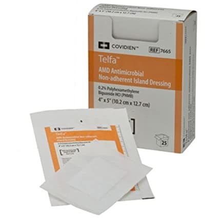 Telfa AMD con borde adhesivo apósitos no adherentes 10.2 x 12.7 cm (Caja con 25 piezas)