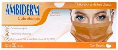 Cubrebocas de tres pliegos con elástico termosellado plisado Ambiderm. Varios colores.