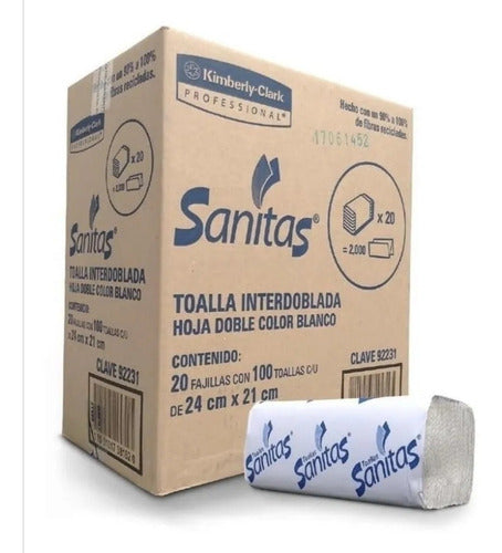 Toalla Interdoblada Sanitas. Caja con 20 fajillas de 100 Piezas