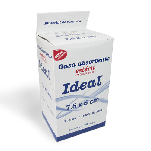 Gasas esteril Ideal 7.5 cm x 5 cm caja con 100 piezas