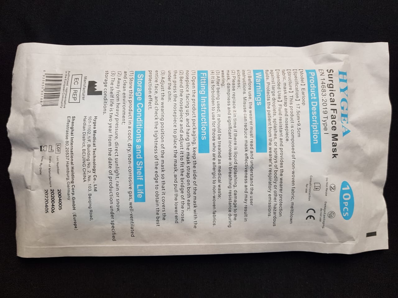 Cubrebocas plisado 3 capas Azul Paquete con 10 piezas