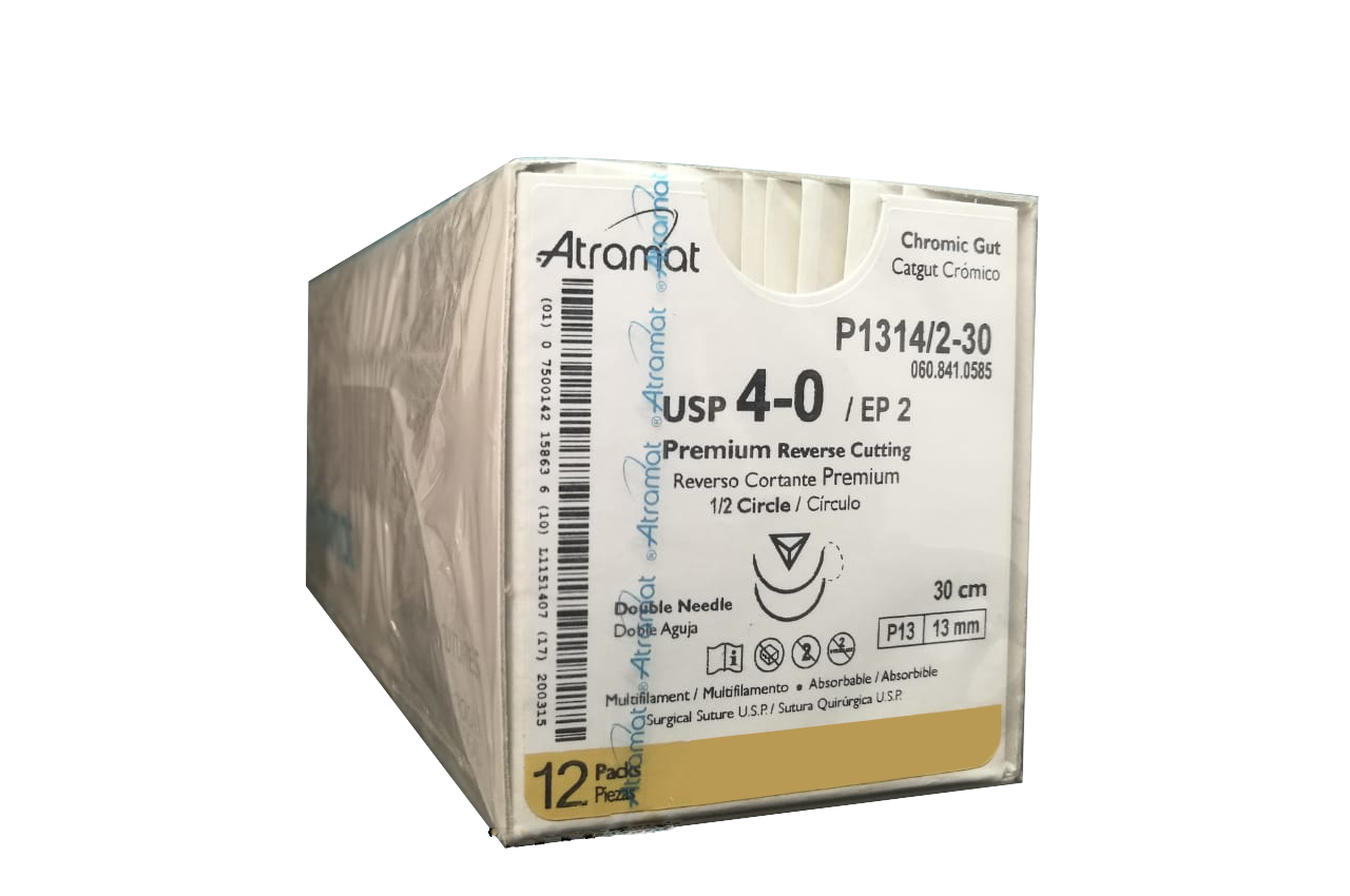 Catgut Cromico 4-0, doble armada P-13 reverso cortante premium 13 mm 1/2 circulo