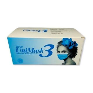Cubrebocas plisado azul. Marca Uniseal. Caja c/50 pz