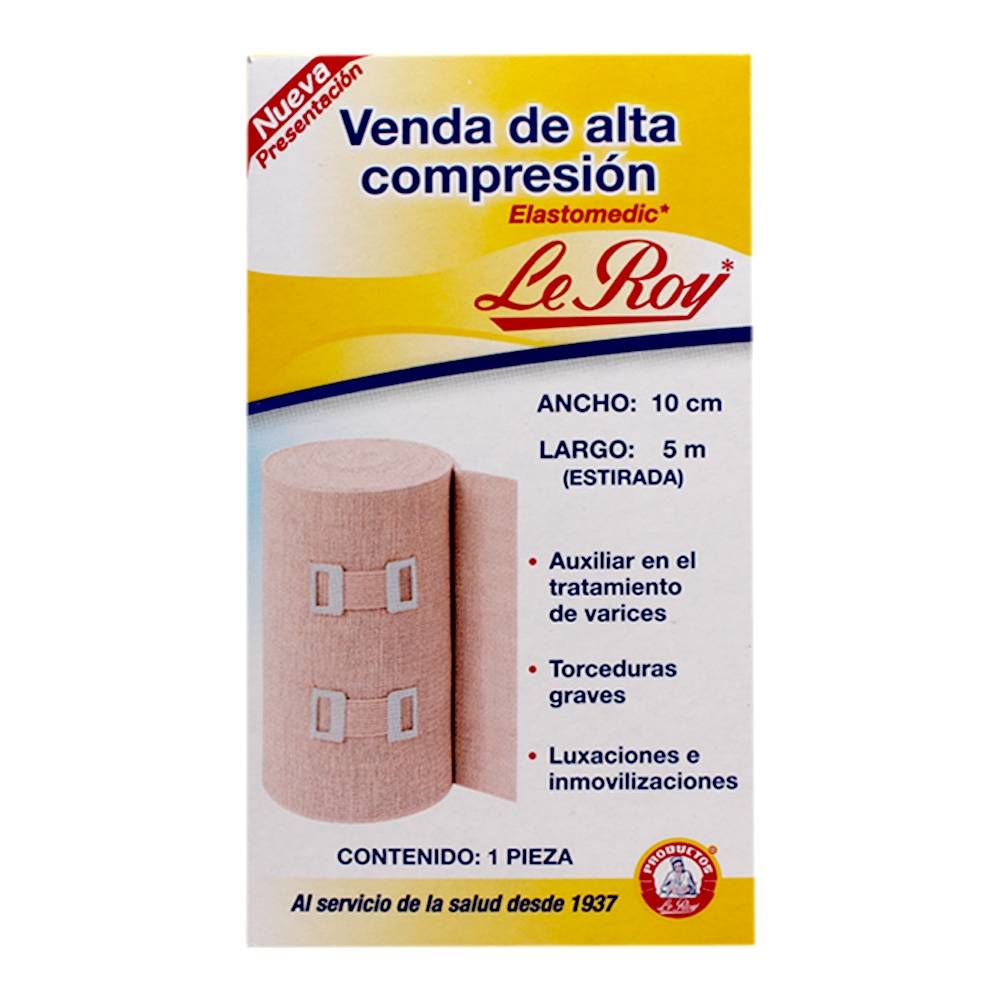 Venda elástica de alta compresión 10 cm x 5m Elastomedic 1 pz.