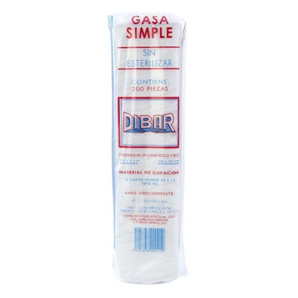 Gasas sin esterilizar Dibar 10 cm x 10 cm T20 x 12 c/200 piezas