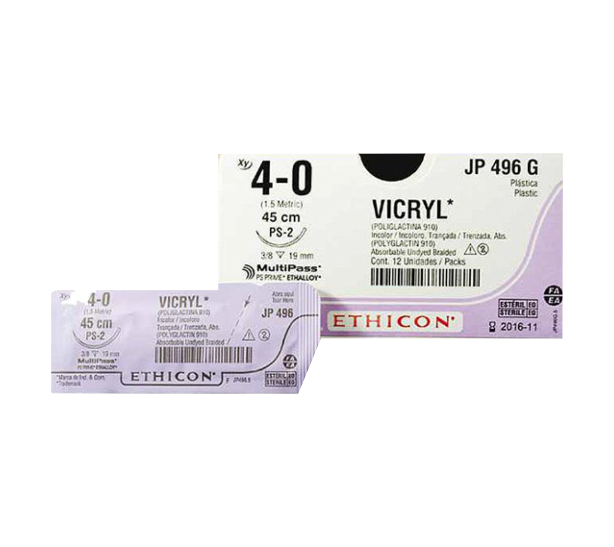 VICRYL Sutura de ácido poliglicolico 4-0 LONG.45CM AGUJA PS-2(19MM) 3/8. CIRCULO"REVERSO CORTANTE" PLASTICA