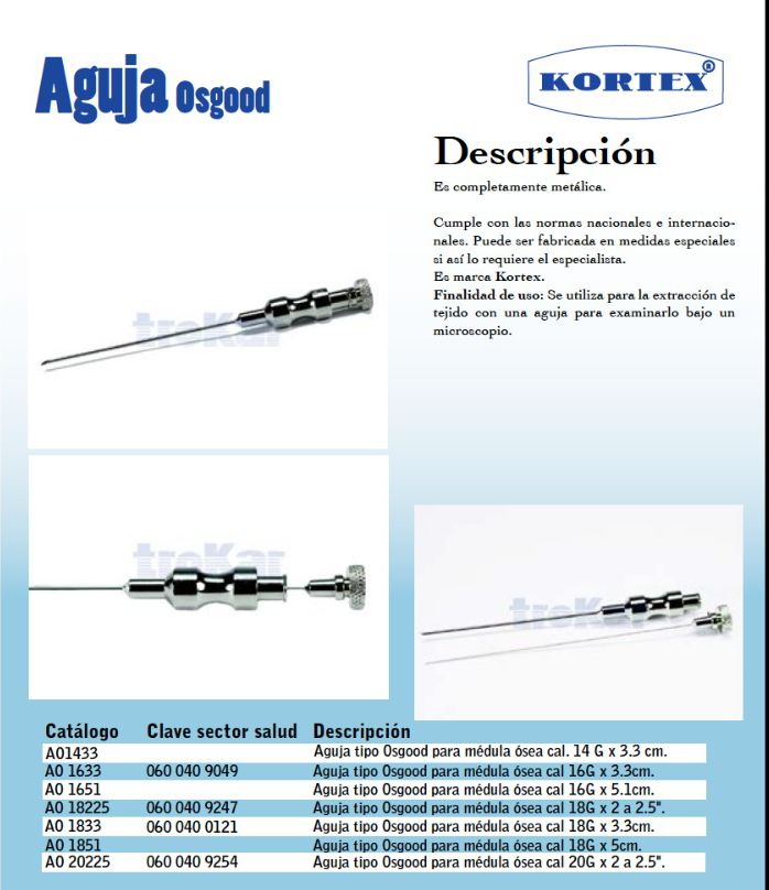 Aguja de Osgood para médula ósea. Varias medidas.