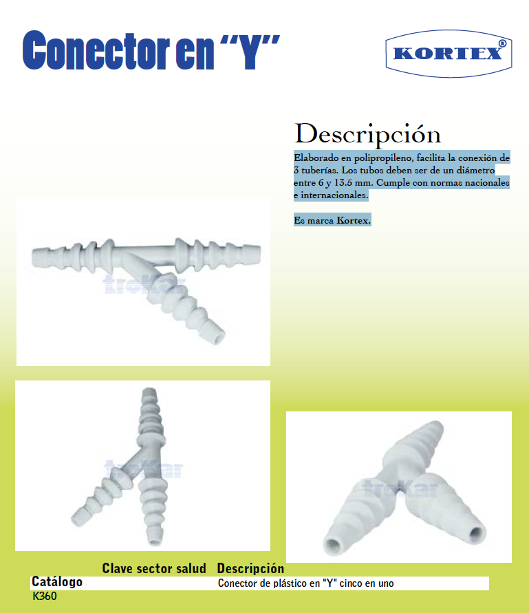 Conector de plástico en "Y" cinco en uno. (Conector en "Y")