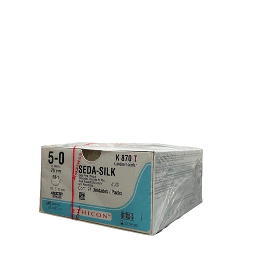 SUTURA DE SEDA, TRENZADA, CALIBRE 5/0, AGUJA DE 1/2 CIRUCULO AHUSADA, DE 17.0 MM (RB-1 MASTER), HEBRA DE 75 CM