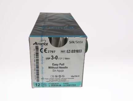 SUTURA ATRAMAT SEDA NEGRA USP 3-0, 10 X 75CM SIN AGUJA EASY PULL 12 SOBRES