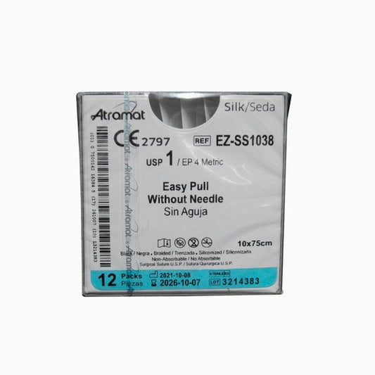 SUTURA ATRAMAT SEDA NEGRA USP 1, 10 X 75CM SIN AGUJA EASY PULL 12 SOBRES