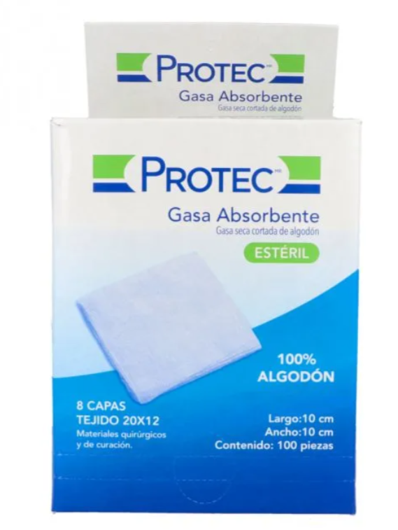 Gasa Absorbente Estéril Protec 10cm x 10cm, 100 pzas
