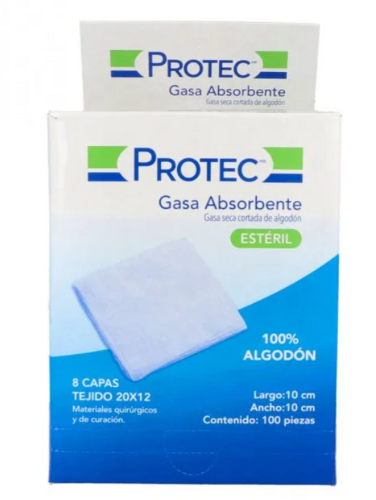 Gasa Absorbente Estéril Protec 10cm x 10cm, 100 pzas