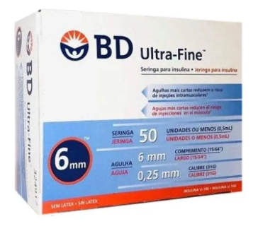 Jeringa Para Insulina 0.5ml, 31g X 6mm, 100 Pz Bd Ultra-fine