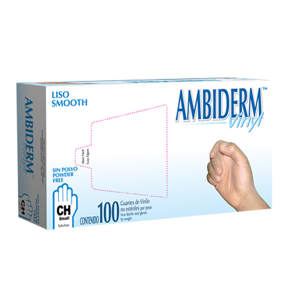 Guantes Ambiderm Vinyl libre de polvo. Caja con 100 piezas