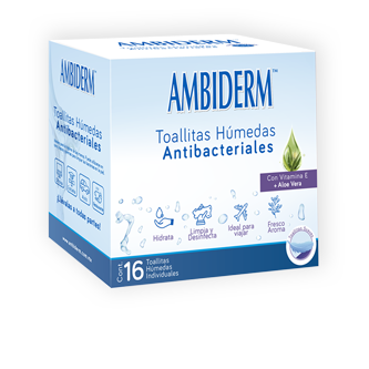 Toallita húmeda antibacterial Ambiderm caja con 16 piezas