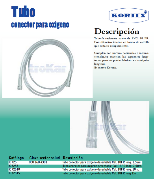 Tubo conector para oxígeno, deschable, longitud  150cm