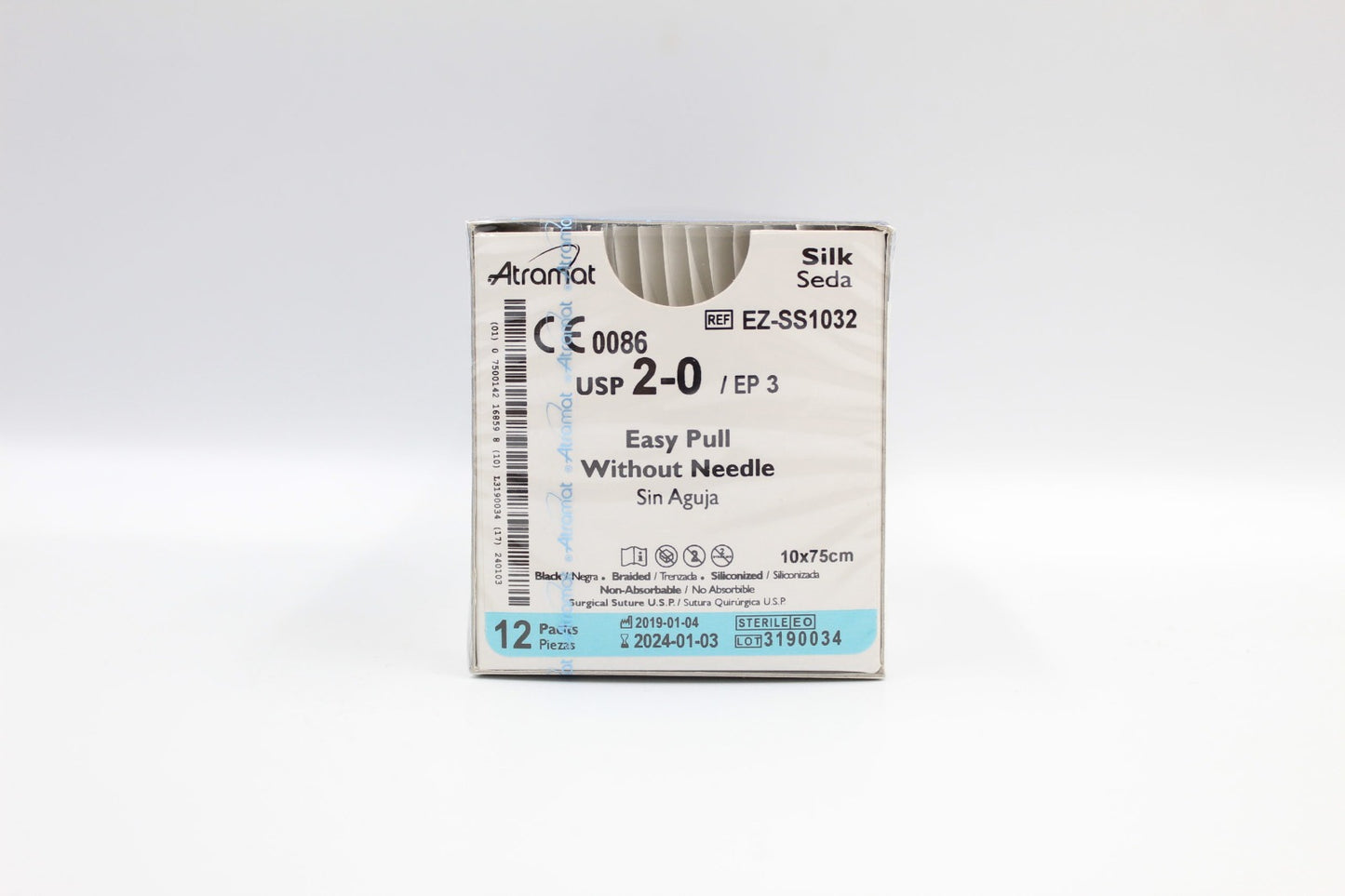 SUTURA ATRAMAT SEDA NEGRA USP 2-0, 10 X 75CM SIN AGUJA EASY PULL 12 SOBRES