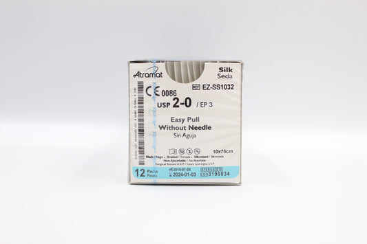 SUTURA ATRAMAT SEDA NEGRA USP 2-0, 10 X 75CM SIN AGUJA EASY PULL 12 SOBRES
