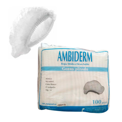 Gorro plisado Ambiderm. Azul o Blanco. Paquete con 100 pz.
