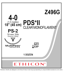 PDS II Sutura Polidioxanona VIOLETA 4-0 LONG. 45 CM AGUJA PS-2(19MM) 3/8 CIRCULO"REVERSO CORTANTE" PLASTICA